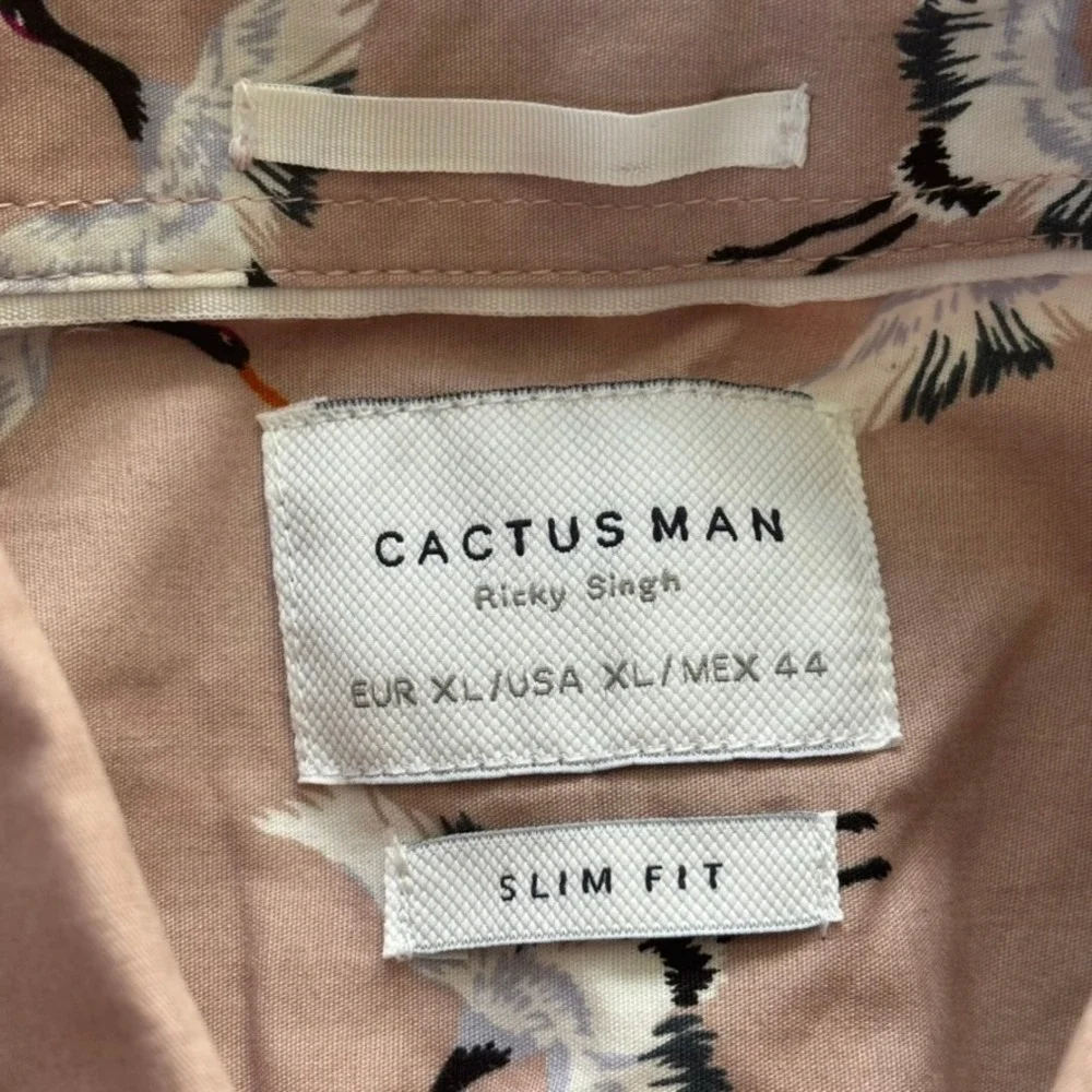 Cactus Man Ricky Singh AOP Button Up‎ Sz XL Beige Flying Crane Preppy Casual